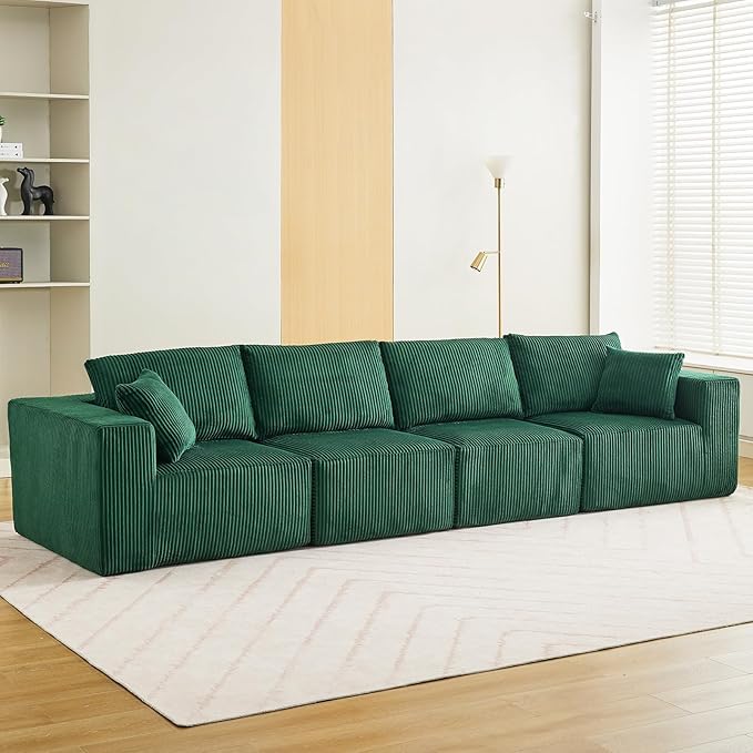 Sectional Cloud Boneless Couch 137 Modern Comfy Linear Straight No Assembly Required Convertible Compression Sleeper Modular Sofa with Corduroy Fabric 4 Deep Seat Single for Living Room