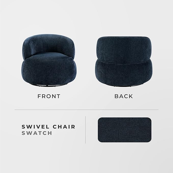 Lexicon Modern Barrel Swivel Accent Chair - Upholstered Soft Chenille Fabric with Metal Base 360 Degree Round Swivel Accent Chair for Living Room Bedroom Office No Assembly Required Blue