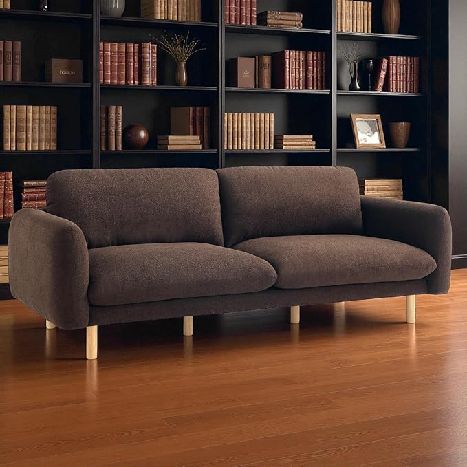 Get Set Style Scandi 3 Seater Sofa Couches 86” Minimalist Modern Upholstered Sofa with Comfort Cushions Couch for Living Room &amp Apartment (Chocolate Sofa)