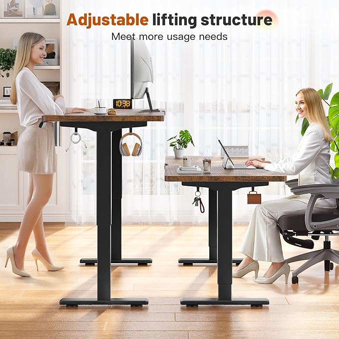 EnHomee Gaming Desk with LED LightsComputer Desk Adjustable Electric Standing Height Office Desk with 3 Memory PresetStorage Side Pocket and Cable ManagementRustic Brown48 x 24 Inch