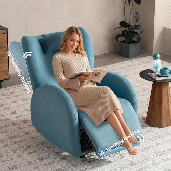 EONIX Stylish Power Glider Rocker Recliner Chair Dual Motor Independently Controlled Footrest and Backrest Detachable Headrest Lazy Boy Recliner Chair for Living Room SXXY010041 Teal Blue
