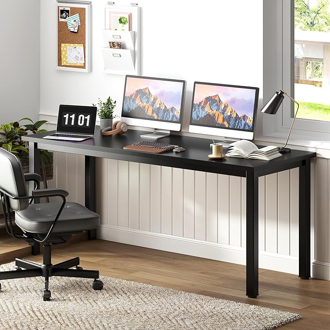 Need 63 Inch Large Computer Desk - Modern Simple Style Home Office Gaming Desk Basic Writing Table for Study Student Black Metal Frame Black