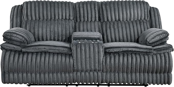 Lexicon Goodland Corduroy Dbl Rclng Love Seat with Center Console in Dark Gray