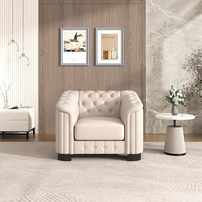 41.5 Velvet Upholstered Accent SofaModern Single Sofa Chair with Thick Removable Seat Cushion for Living RoomBedroomor Small SpaceBeige