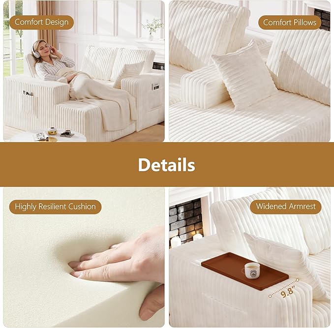 94 L Shape Sectional Sofa 3 Seat Memory Foam Cloud Couch No Assembly Required Oversized Chaise Modular Couches for Living Room Office Apartment - Left Facing Chaise White