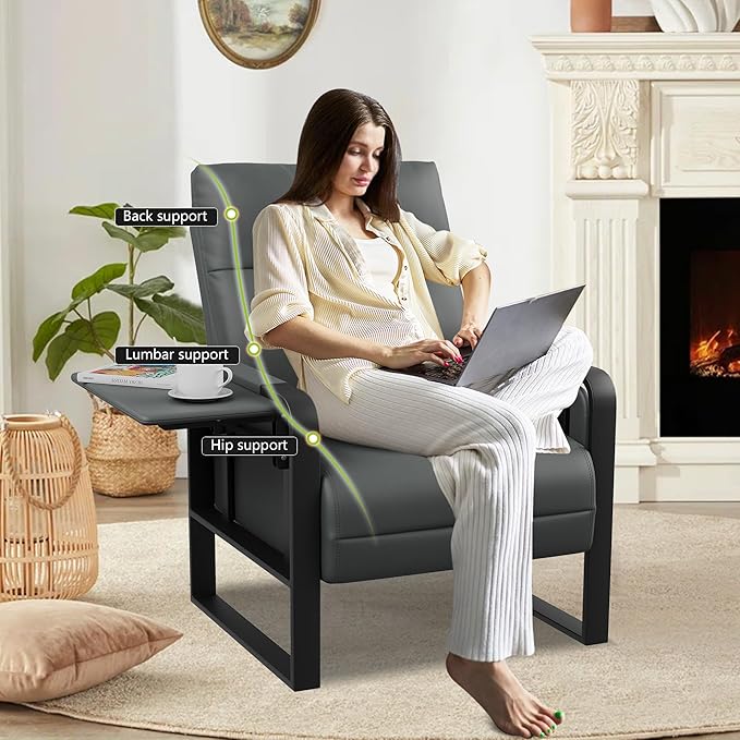 Upholstered Living Room Chair Armchair SetMid Century Faux Leather Accent Chair Loveseat Furniture SetReception Couch Slipper Club Lounge Chair Sofa with Sidetable-Dark Grey(1 Loveseat and 2 Chairs)