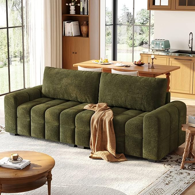 ONBRILL 82 Loveseat Sofa Modern Chenille Sofa Couch for Living Room Pull Point Seat Cushion Easy Assembly Comfy Love Seat for Small Spaces Bedroom Apartment Green