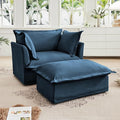 Aoowow Oversized Modular Sectional Sofa Chair with Movable Ottoman 49” Chenille Single Armchair Comfy Deep Seat Couch Sofa with Big Toss Pillows for Living Room Apartment Office(Blue-Chenille)