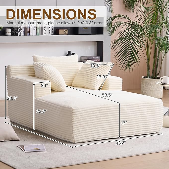 Avenix 66 Oversized Boneless Chaise Lounge Chair IndoorCorduroy Comfy Oversized Reading Chair Boneless Couch Bed ChairNo Assembly RequiredBeige
