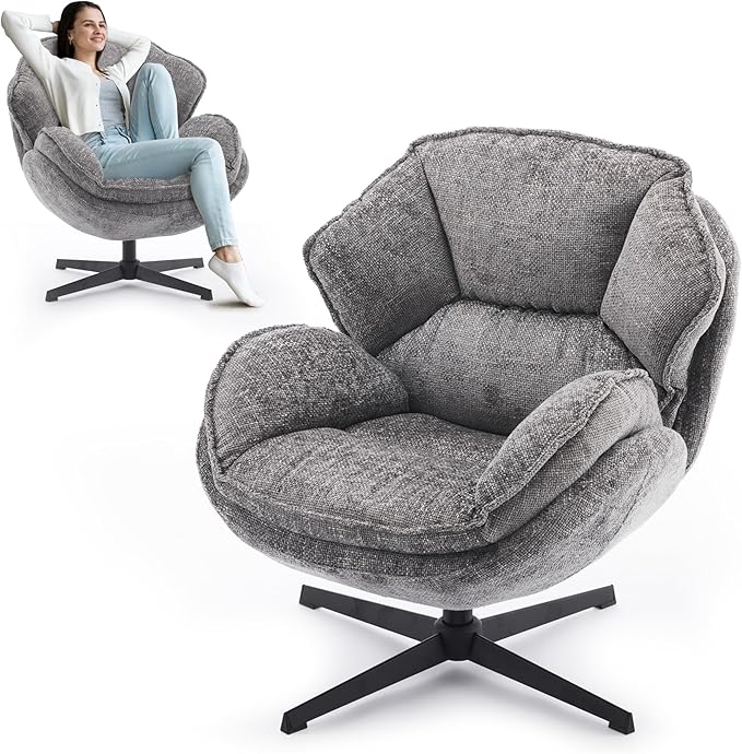 IWMH Swivel Accent Chair Set of 2 Upholstered Accent Chair Comfy Padded Cross Armchair Metal Frame &amp Wide Seat Lazy Chair Leisure Sofa Chair for Living Room Bedroom (Gray*2)