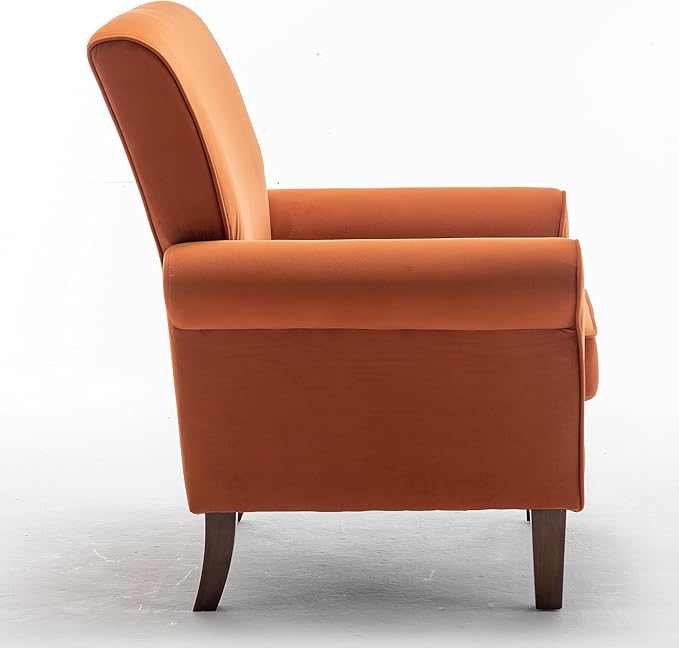 Classic Accent Armchair with Birch Wood Frame and Comfortable Rolled Armrests Arm Chairs for Living Room Bedroom and Office Decor Orange
