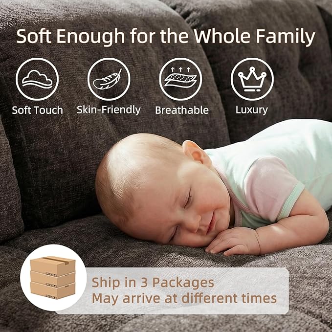 118” Cloud Sectional Couch Deep Seat Boneless Sofa for Living Room with L-Shaped Chaise Comfy Chenille Modular Sectional Sofa Made of Memory Foam No Assembly Required (Grey)