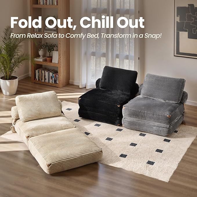 ovios Folding Sofa Bed Foldable Sleeper Chair Floor Futon Comfy Portable Convertible Fold Out Lounge Chairs for Living Room Bedroom Black