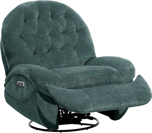 EONIX Stylish Power Swivel Rocker Recliner Chair for Living Room Rocking All Positions Dual Motor Independently Controlled Backrest and Headrest SXXY005021 Green