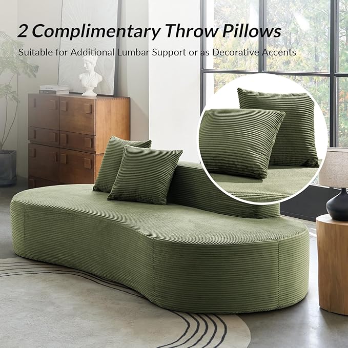 94.5 Modern Curved Sofa 3-Seater Comfy Foam Couch with 2 Pillows Frameless &amp No Assembly Required Cloud Couch for Living Room Green