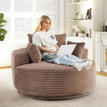 55 W Oversized Round Swivel Accent Barrel Chair360 Degree Faux Fur Upholstered Comfy Chaise Lounge Chair IndoorModern Deep Seat Reading Sofa Armchair for Living RoomBedroomOffice(Brown)