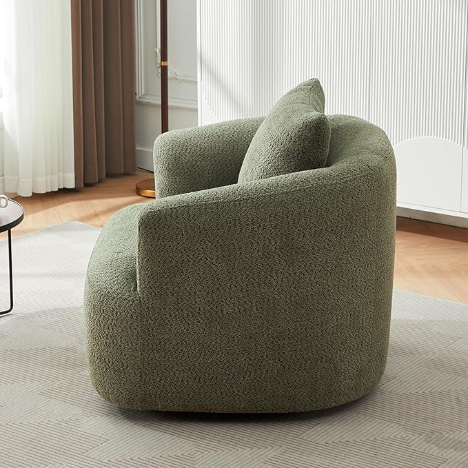 38.2 Swivel Accent Chair Boucle Green Upholstered Armchair Comfy Single Cloud Sofa Chair with Ergonomic Armrests &amp Throw Pillow for Nursery Living Room &amp Offices (Green)