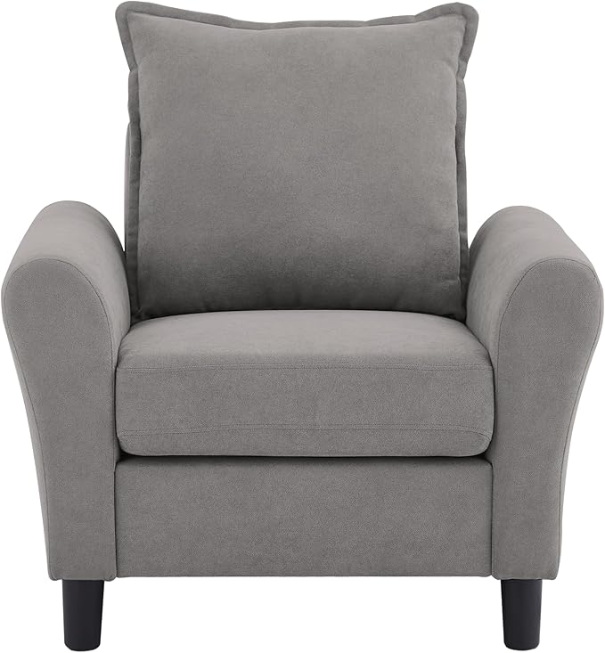 Accent Chair Mid-Century Modern Living Room Chairs Single Armchair Upholstered Reading Chair with Wooden Legs for Living Room/Bedroom/Office/Balcony Light Grey