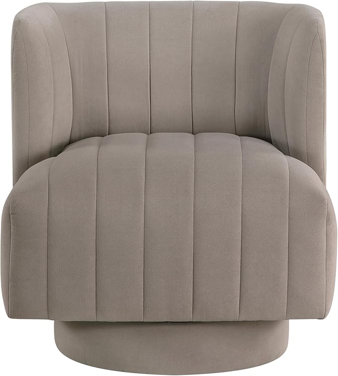 Modern Swivel Chair: Luxury Textured Fabric Contemporary Barrel Back Design for Living Room (Taupe)