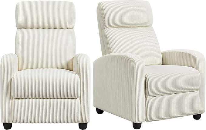 Yaheetech 2-Seat Corduroy Pushback Recliner Chair Living Room Chair with Thick Seat Cushion and Backrest Reclining Chair for Living Room Beige