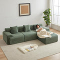 114-inch Oversized Modular Sectional Sofa Fluffy Boneless Compressed Memory Foam Corduroy Couch Comfy Modern L Shaped Couches with Ottoman &amp Pillows for Living Room Apartment Bedroom Green