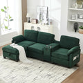 KEIKI 105 L-Shaped Oversized Corduroy Modular Sectional Sofa with 1 Ottoman and Multi Functional Console 4-Seater Upholstered Couch with USB and 2 Cup Holder Easy Assembly for Living Room Emerald