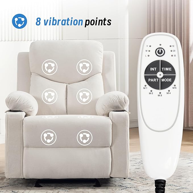 Manual Rocker Recliner Chair for Adults with Vibration MassageGlider Rocking Recliner Chairs for Living Room Bedroom Overstuffed Reclining Sofa Chair with Pockets and Cup Holds (Beige)