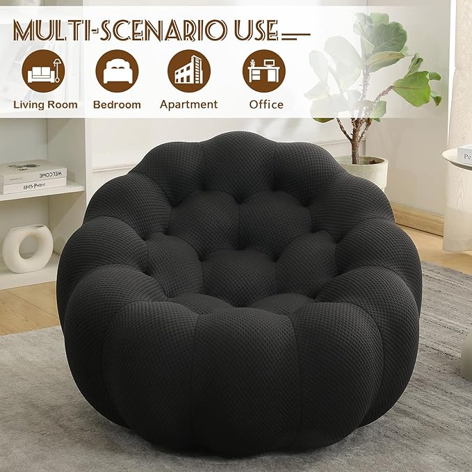 Bean Bag Chairs for Adults/Teens Reading Corner Chair Orange Beanbag Chair for Bedroom Living Room Small Comfy Chairs for Living Room Small Space No Assembly Required (Black)