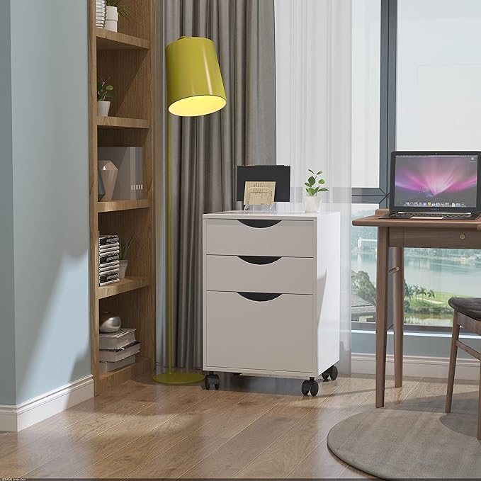 QDSSDECO 3 Drawer Mobile File Cabinet Rolling Vertical Filing Cabinet fits A4 Legal Paper and Letter Paper for Home Office White