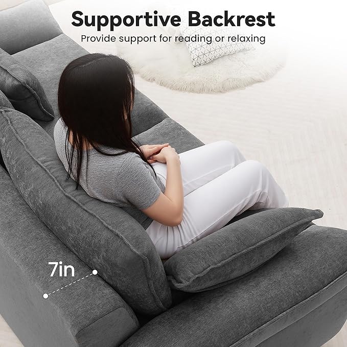 89 Cloud Boneless Loveseat Sofa Couch Deep Seat Love Seat Sofa with Lumbar Pillow 2-Seater Compressed Couches for Living Room Chenille Grey