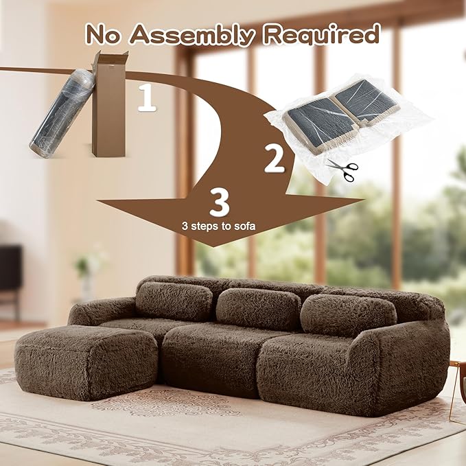 Plush Cloud Ottoman for Modular Sectional Comfy Compressed Footrest Stool Fluffy Boneless Floor Ottoman for Living Room Soft Plush Cushion Seat No Assembly (Choco)