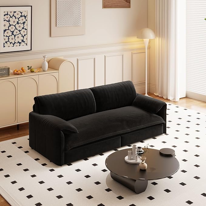 3 in 1 Convertible Queen Sleeper Sofa Bed Comfy Pull Out Futon Couch Bed 66 Modern Velvet Recliner Loveseat Sofa Multi-Functional Black Cloud Couch for Living RoomApartmentOffice (Black 66)