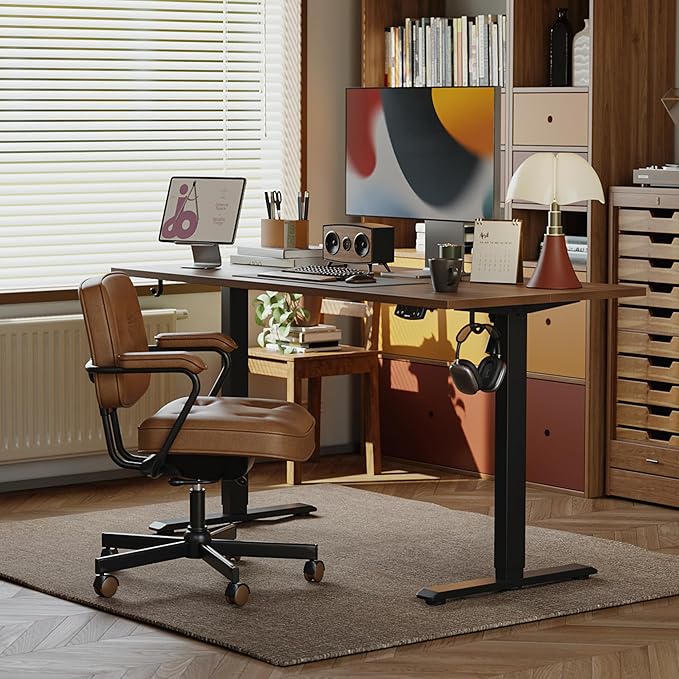 Agilestic Electric Standing Desk 40 x 24 Inches Height Adjustable Desk Sit Stand up Desk for Work Office Home Ergonomic Rising Computer Table with Memory Preset Dark Walnut