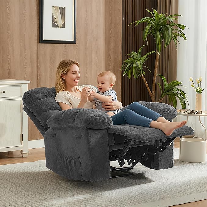 Manual Recliner ChairErgonomic Overstuffed Breathable Fabric Reclining Chair with Side Pocketsq235 Steel Frame Lazy Boy Recliner Single Sofa for Living Room Bedroom