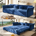 extrasleep 100'' Velvet Pull Out Sofa Bed Oversized King Sleeper Sofa with Handcrafted Floral Tufted Design 3-in-1 Convertible Sleeper Couch Tufted Deep Seat Couch for Living Room Apartment Blue