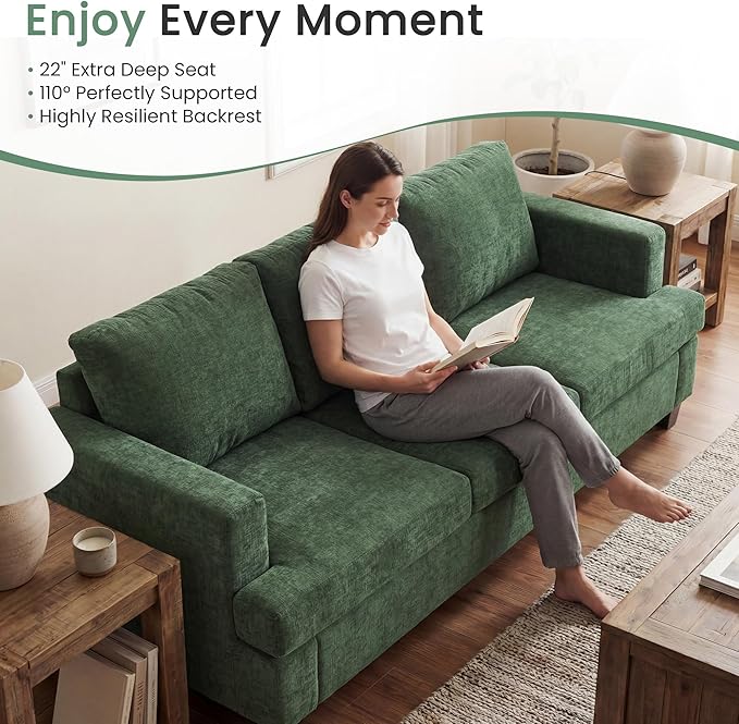 YOUDENOVA Sofa Couch 3 Piece Set Comfy Sofa 2 Loveseat &amp 3 Seater Sofa with Deep Seats for Living Room Modern Sleeper Couch Green Chenille
