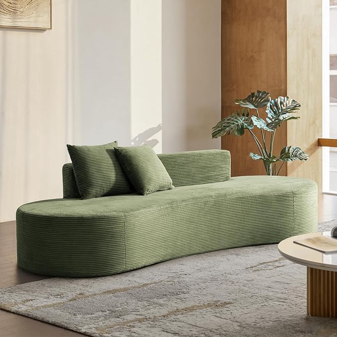 94.5 Modern Curved Sofa 3-Seater Comfy Foam Couch with 2 Pillows Frameless &amp No Assembly Required Cloud Couch for Living Room Green