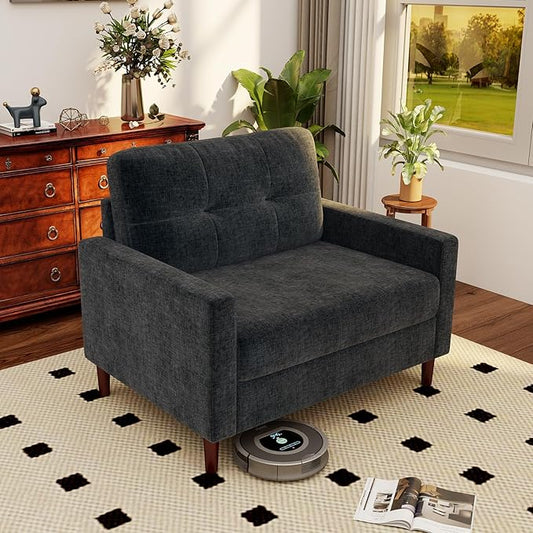Mid Century Modern Accent Chair Chenille Sofa Chairs for Living Room Comfy Upholstered Armchair Reading Chair for Bedroom Apartment Studio Office Reading Spaces（1Pack Dark Grey）