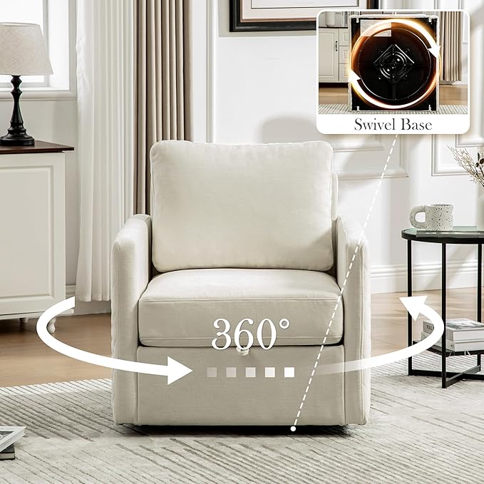 Aoiy &amp Wifon 29.5''W Swivel Accent Chair Comfy Modern Square Arm Chair with Hidden Storage for Living Room/Bedroom/Office Chenille Beige