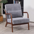 Mid Century Modern Accent Chair Upholstered Corduroy Armchair with Lumbar Pillow Solid Rubberwood Frame for Living Room Bedroom Waiting RoomDark Grey