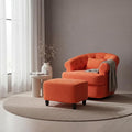 Barrel Swivel Accent Chair - Modern Comfy Boucle Armchair with Ottoman Round Upholstered Sofa Lounge Chairs Set for Living Room Bedroom Reading Corner Small Spaces (Orange)