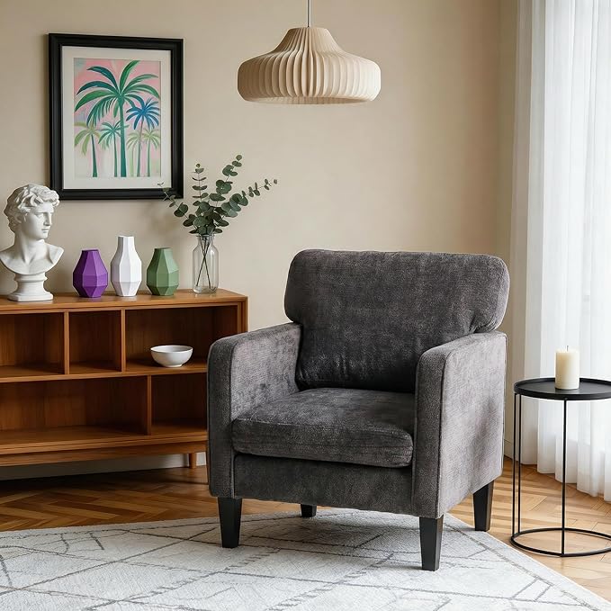 Simple Deluxe Modern Accent Chair Stylish Armchair for Adults with Backrest Cozy Lounge Seat Perfect for Living Room Bedroom Reading Nook Waiting &amp Reception Area Grey