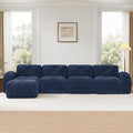 KEIKI 141 L-Shaped Velvet Modular Sectional Sofa with High-Density Foam Cushion &amp 4 Pillow &amp 1 Ottoman Compressed Boneless 4-Seater Tufted Couch No Assembly Required for Living Room Blue