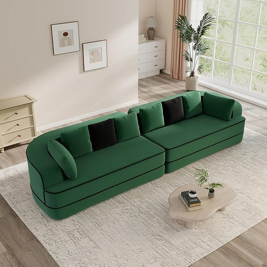 134.7 Contrast Color Boneless Sectional Couch Teddy Fabric Foam Cloud Sofa Deep Seat Wide Arm Modular Sectional Sofa with Chaise No Assembly Required
