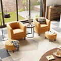 LINSY Accent Chair Set of 2 Velvet Barrel Chair with Ottoman Modern Comfy Small Armchair for Small Spaces Reading Room Living Room Bedroom Kids Room Office Yellow