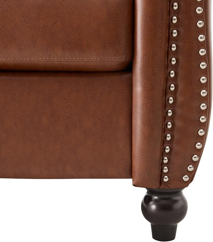 Merax Chesterfield Club Chair with Scrolled Arms and Nailhead Trim Mid Century Modern Single Sofa Chair with Solid Wood Legs Faux Leather Rolled Armchair for Living Room