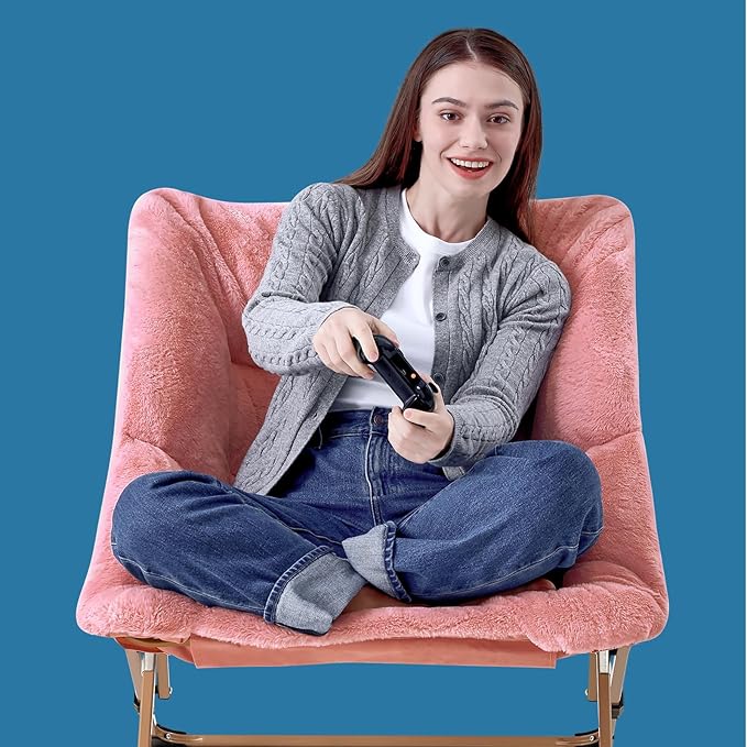 OAKHAM Comfy Chair for Adults Soft Faux Fur Folding Lounge for Bedroom Living Room Dorm Rooms Flexible Reading Chair for Teens Kids X-Large Foldable (Faux Fur-Blush Pink)