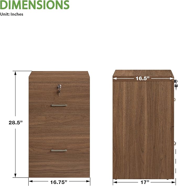 OSP Home Furnishings Alpine 2-Drawer Vertical File with Lockdowel Fastening System 16.75 inches Wide Majestic Walnut Finish