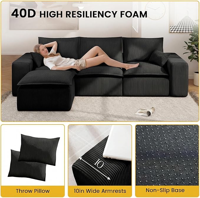 107 Cloud Modular Sectional Sofa for Living Room with Ottoman &amp L-Shaped Chaise No Assembly Required Deep Seat Couch in a Box.