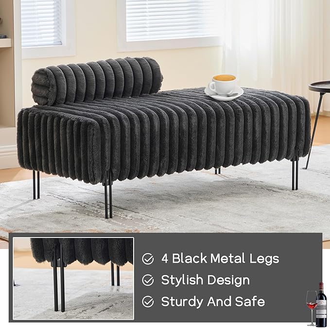 NIOIIKIT 49.6 Modern Loveseat Sofa Couch Upholstered Accent Sofa with Golden Legs and Adjustable Backrest Small Faux Fur Couches for Bedroom Living Room Compact Small Space (Dark Grey)